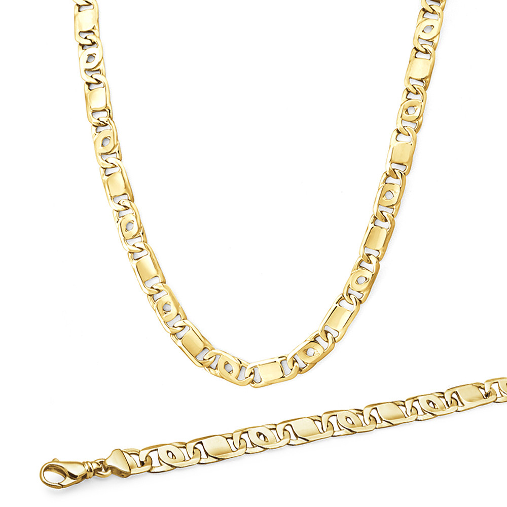 14k Yellow Gold 9.4mm Hand Made Tiger Eye Chain 18 Inches